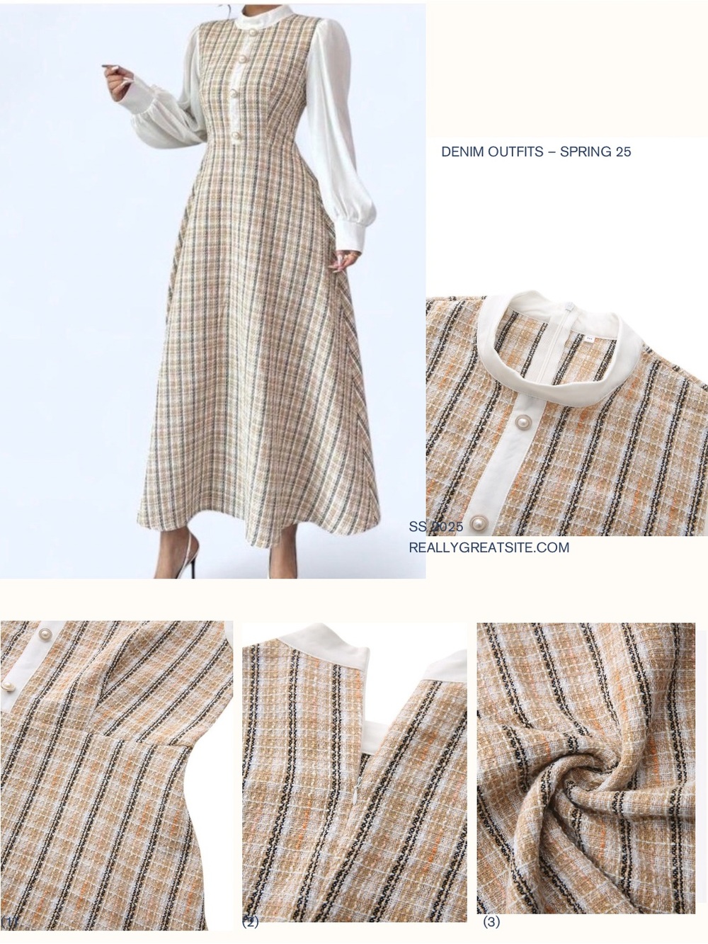 NWOT Elegant Plaid Long Sleeve Dress